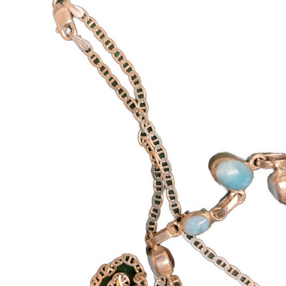 Double sided SS necklace-Larimar on one side, Amber on the other side - Picture 4 of 4